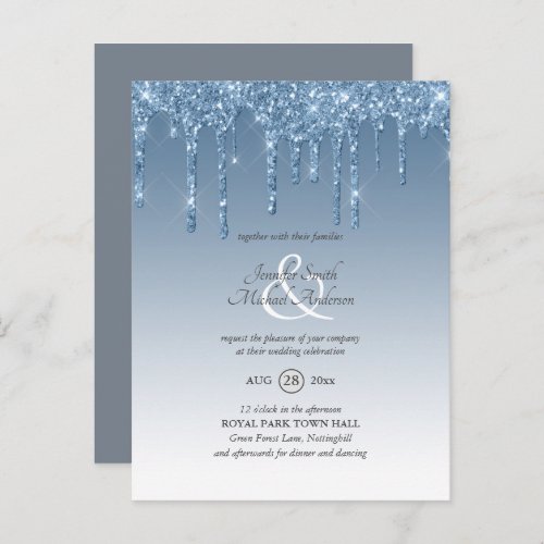 Budget Royal Blue Glitter Dripping WEDDING INVITE