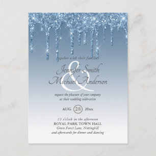 Budget Royal Blue Glitter Dripping WEDDING INVITE
