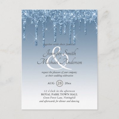 Budget Royal Blue Glitter Dripping WEDDING INVITE