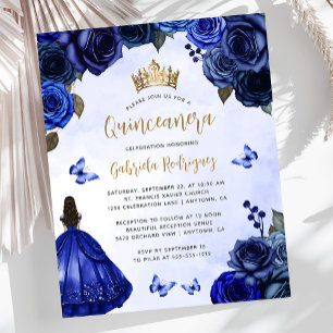 Budget Royal Blue Gold Floral Quinceañera