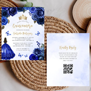 Budget Royal Blue Gold Floral Quinceañera