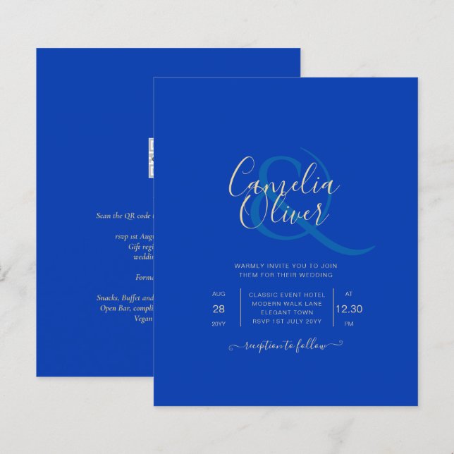 Budget Royal Blue Monochrome Wedding INVITE (Front/Back)