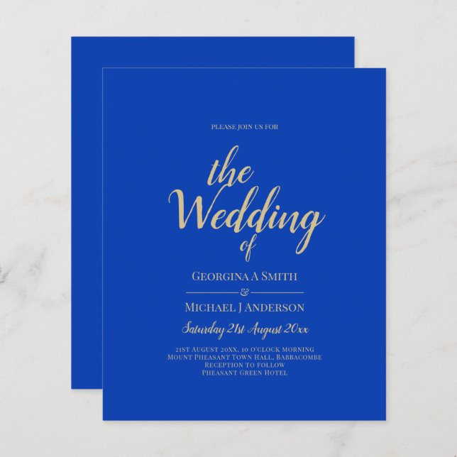 Budget Royal Blue Monochrome Wedding INVITE (Front/Back)