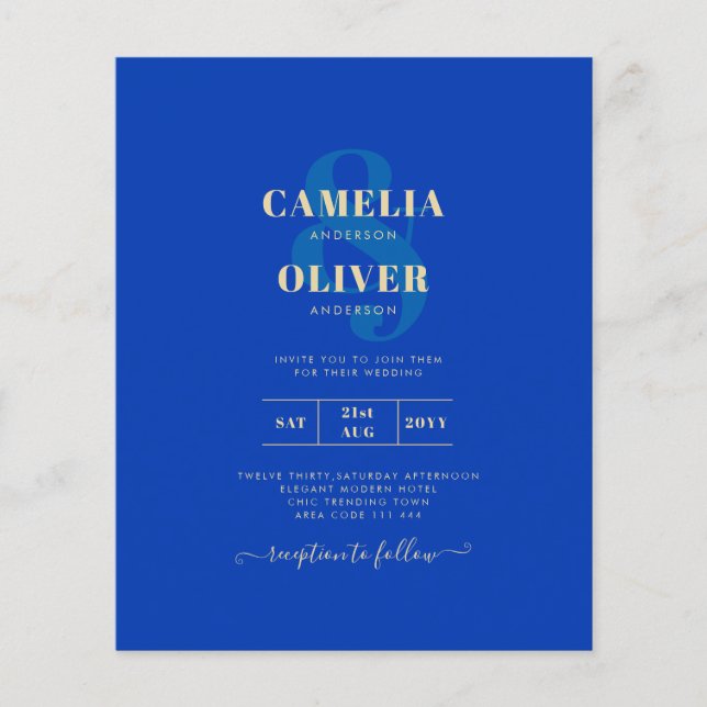 Budget Royal Blue Monochrome Wedding INVITE Flyer (Front)