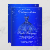 Budget Royal Blue Quinceanera Invitation (Front/Back)
