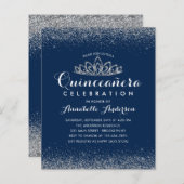 Budget Royal Blue Quinceañera Silver Tiara Invite (Front/Back)