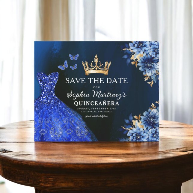 Budget Royal Blue Save the Date Quinceanera Flyer (Creator Uploaded)