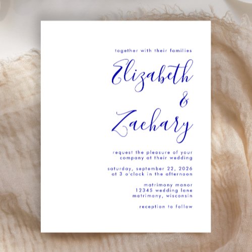 Budget Royal Blue Script Wedding Invitation