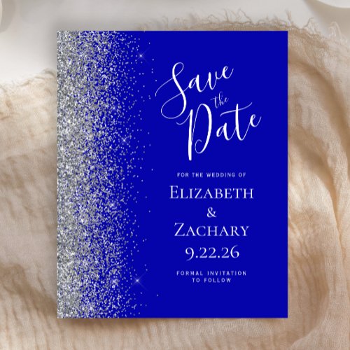 Budget Royal Blue Silver Save the Date Card