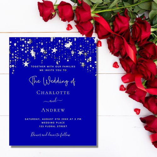 Budget royal blue silver stars wedding invitation flyer