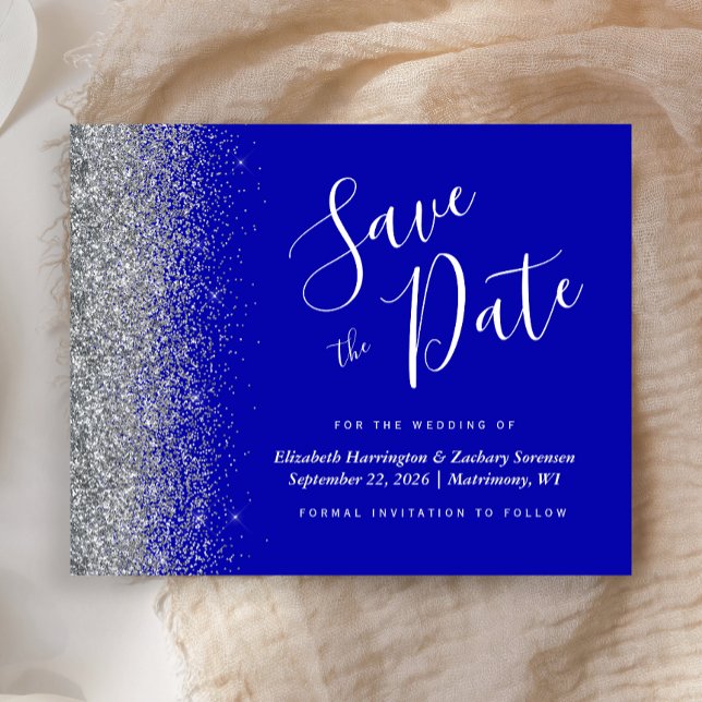 Budget Royal Blue Silver Wedding Save the Date (Creator Uploaded)