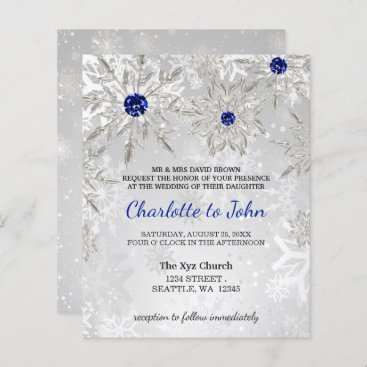 Budget Royal Blue Snowflakes Wedding invitation