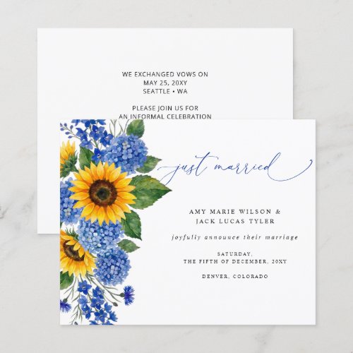 Budget Royal Blue Sunflowers Wedding Announcement