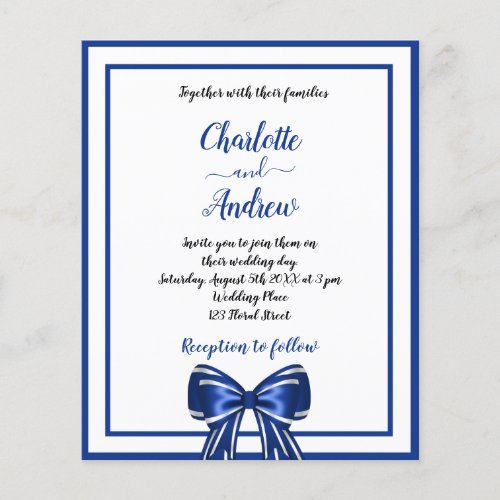 Budget royal blue white elegant bow wedding