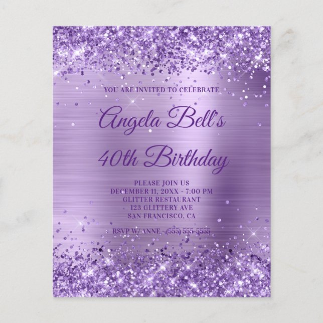 Budget Royal Purple Glittery Foil Invitation (Front)