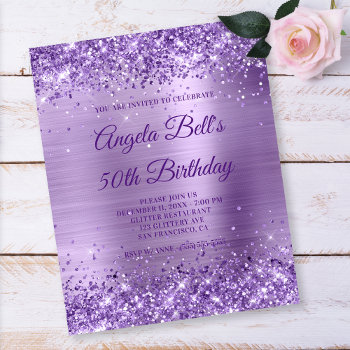 Budget Royal Purple Glittery Foil Invitation by annaleeblysse at Zazzle