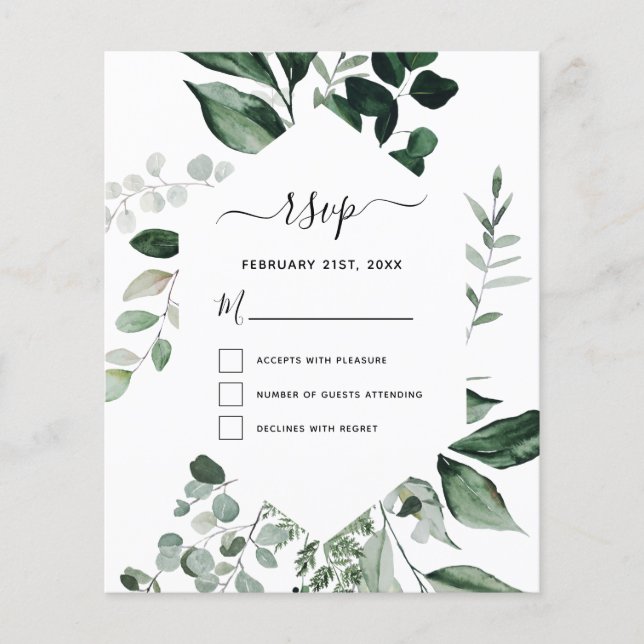 Budget RSVP Botanical Greenery Foliage Wedding Flyer (Front)
