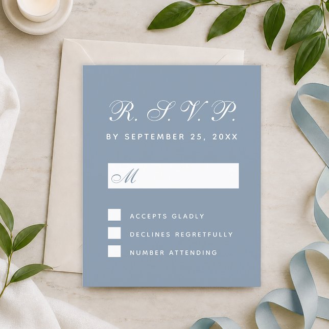 Budget RSVP Dusty Blue White Script Response Card (Creator Uploaded)