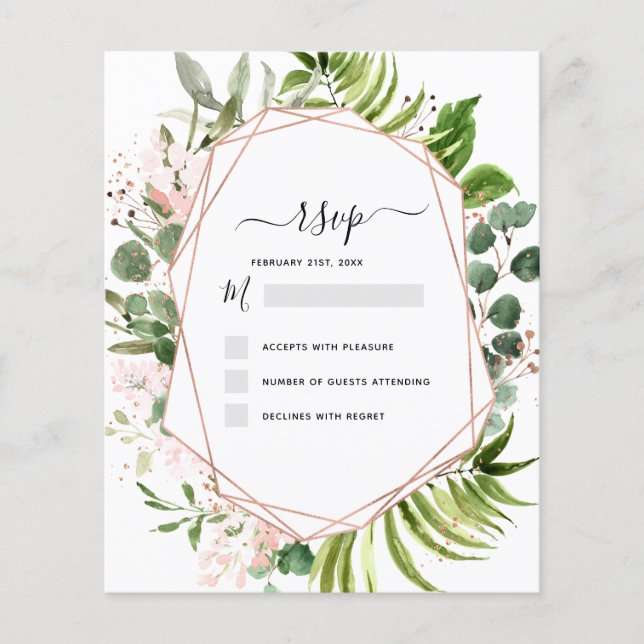 Budget RSVP Eucalyptus Greenery Geometric Elegant Flyer (Front)