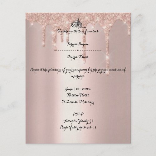 Budget RSVP muslim wedding flier rose gold flyer