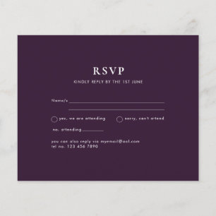 BUDGET RSVP Plum Purple Monochrome Modern Wedding Flyer