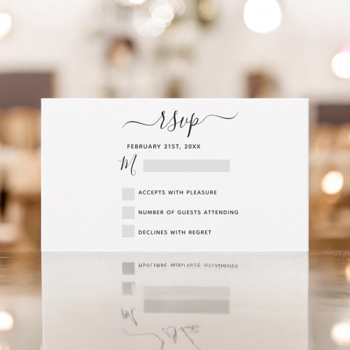 Budget RSVP Wedding Black White Script Note Card