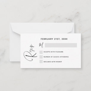 Budget RSVP Wedding Black White Script Note Card