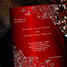 Budget Ruby Red Gray Swirls Wedding Invitation