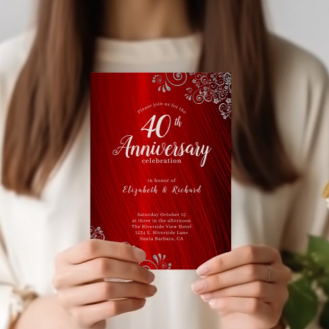 Budget Ruby Red Swirl 40th Anniversary Invitations (Creator Uploaded)