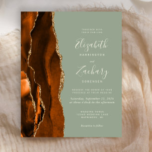 Budget Rust Agate Sage Green Wedding Invitation