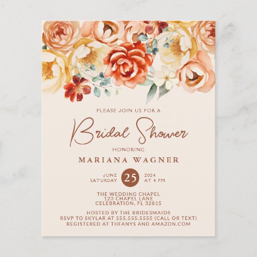 Budget Rust Beige Romantic Floral Bridal Shower