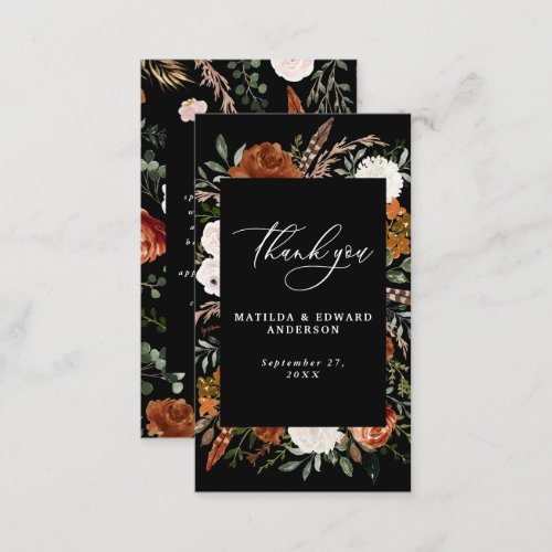 Budget rust black chic floral wedding thank you enclosure card