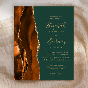 Budget Rust Dark Green Agate Wedding Invitation by Wedding_Paper_Nest at Zazzle