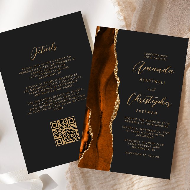 Budget Rust Gold Agate Dark QR Code Wedding (Creator Uploaded)