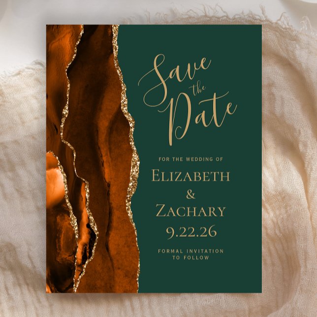Budget Rust Gold Agate Emerald Green Save the Date (Creator Uploaded)