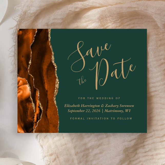 Budget Rust Gold Agate Emerald Green Save the Date (Creator Uploaded)