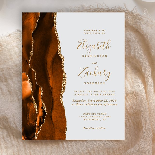 Budget Rust Gold Agate Gray Wedding Invitation (Creator Uploaded)