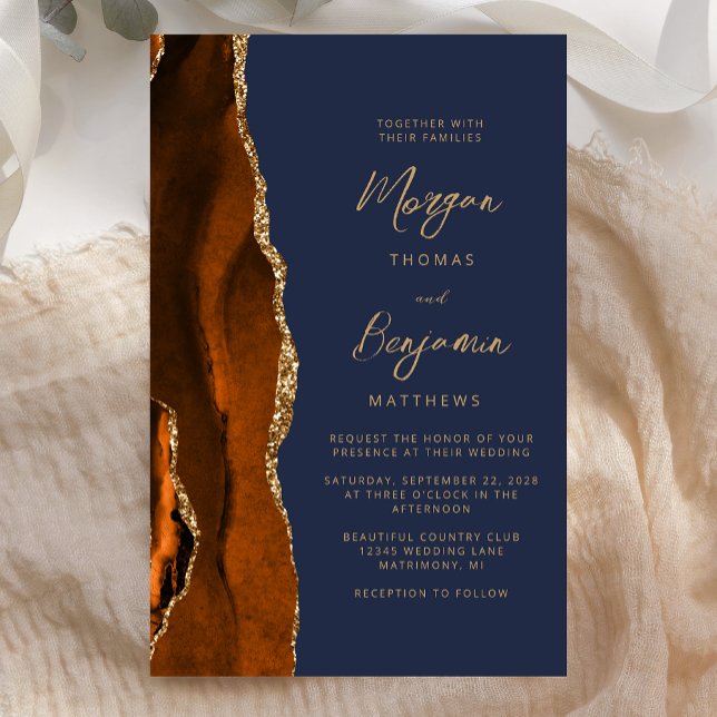 Budget Rust Gold Agate Navy Blue Script Wedding (Creator Uploaded)