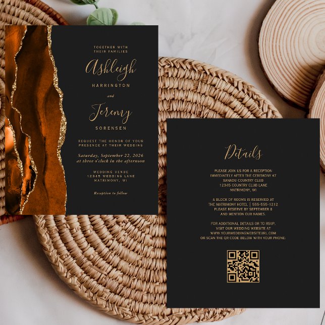 Budget Rust Gold Dark QR Code Wedding Invitation (Creator Uploaded)