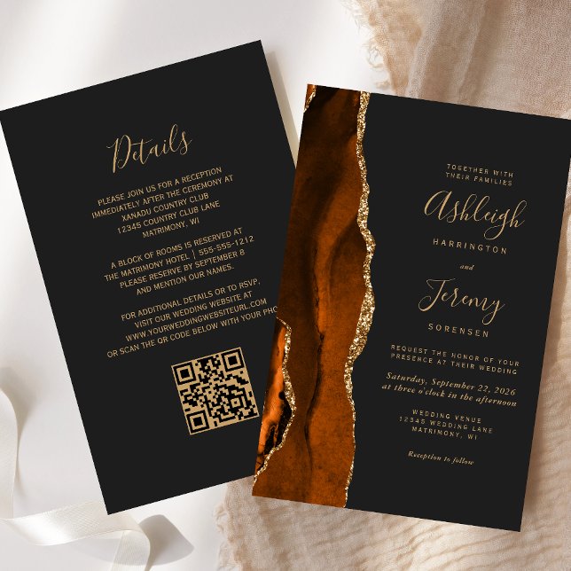 Budget Rust Gold Dark QR Code Wedding Invitation (Creator Uploaded)