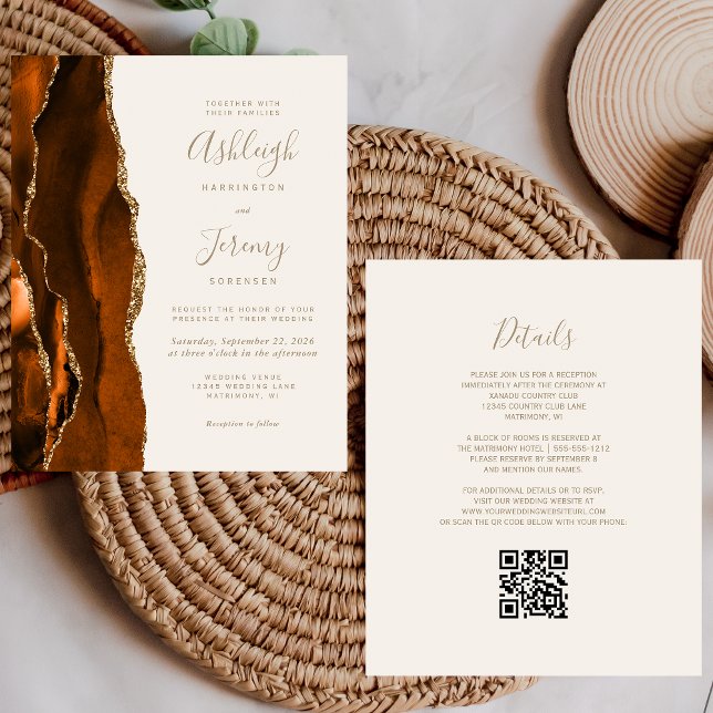 Budget Rust Gold Ivory QR Code Wedding Invitation (Creator Uploaded)