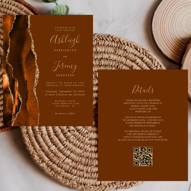 Budget Rust Gold Nutmeg QR Code Wedding Invitation (Creator Uploaded)
