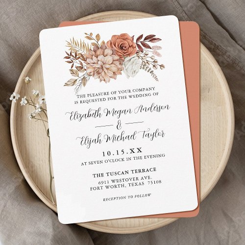 Budget Rust Terracotta Fall Floral Wedding Invitat Invitation