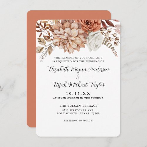 Budget Rust Terracotta Fall Floral Wedding Invitation
