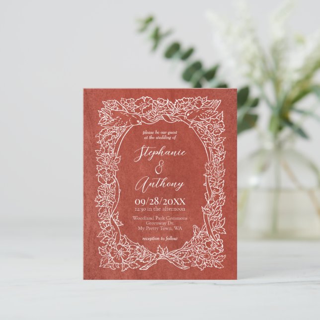Budget Rust Terracotta Floral Wedding Invitation (Standing Front)