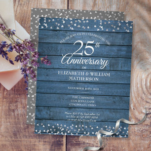 Budget Rustic 25th Anniversary Hearts Invitation