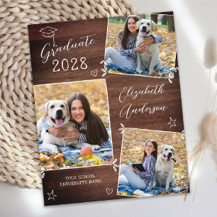 Budget Rustic 3 Photo Cute Graduation Announcement