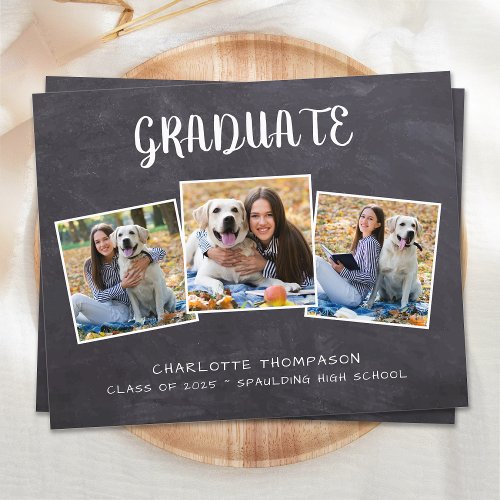 Budget Rustic 3 Photo Graduation Invitation