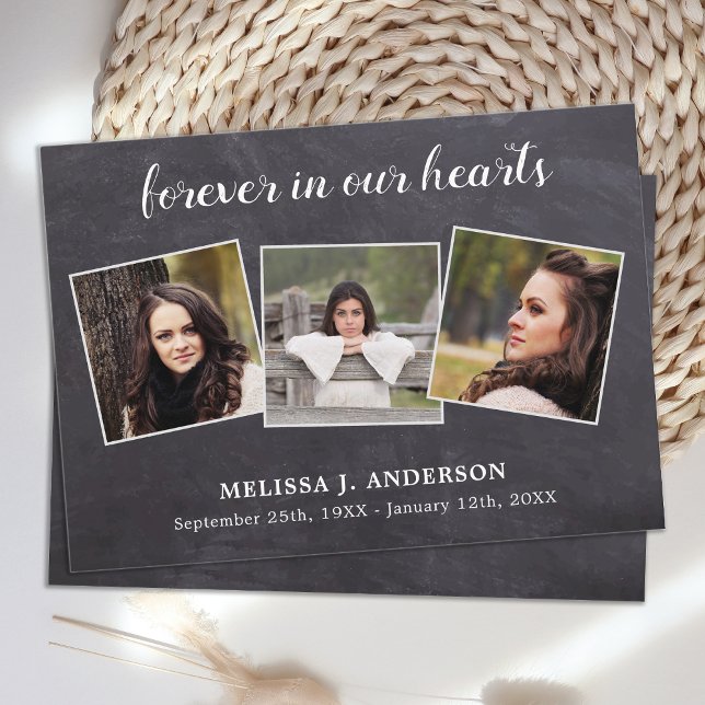 Budget Rustic 3 Photo Sympathy Funeral Thank You Note Card (Creator Uploaded)