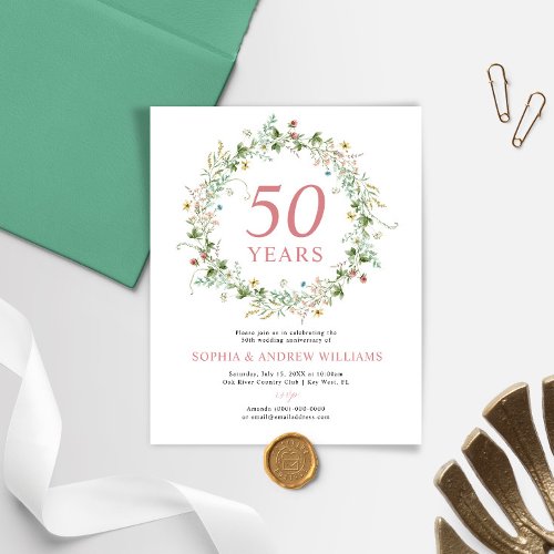 Budget Rustic 50th Wedding Anniversary Invitation